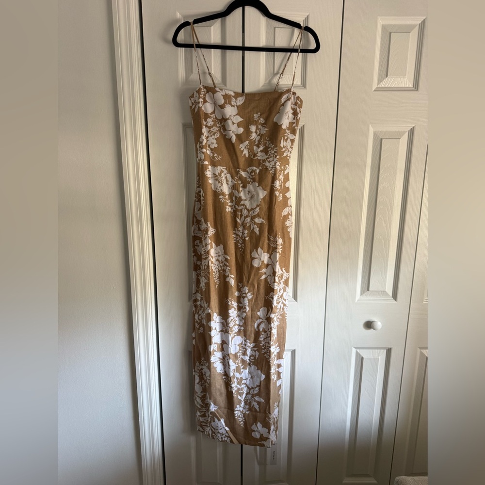Reformation Tan and White Floral Maxi Dress